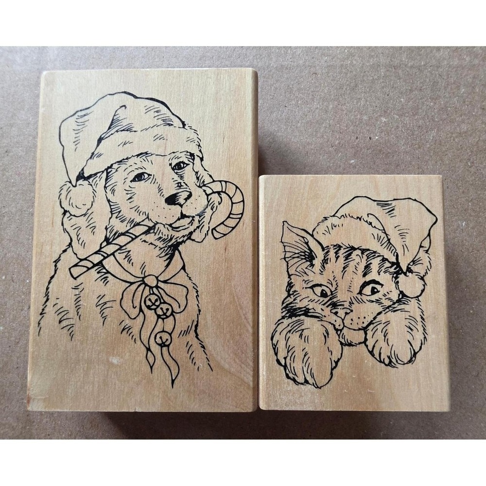 Recollections Santa Dog & Cat Wood Stamp Bundle - Christmas
